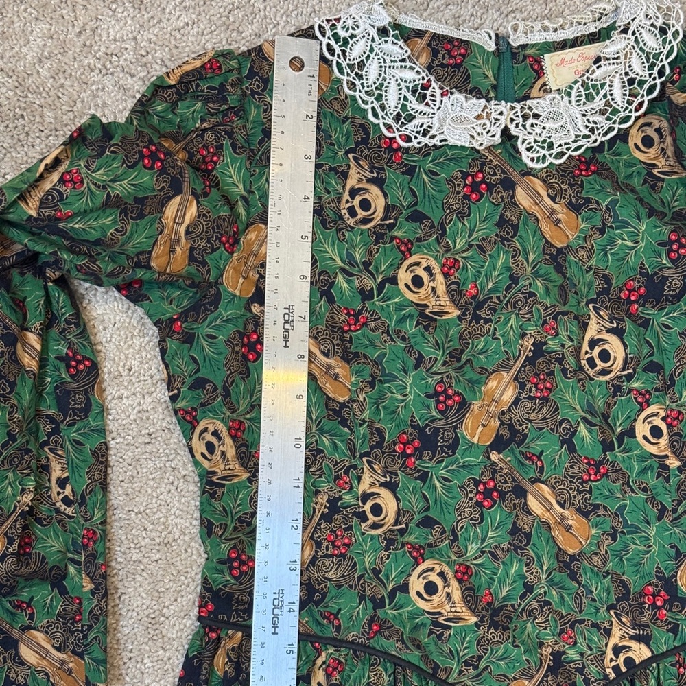 Vintage Handmade Floral Dress with Lace Collar Cottagecore Feminine Size 10/12 - Picture 12 of 14